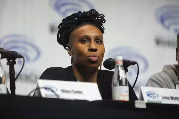 Lena Waithe speaking at the 2018 WonderCon, for "Ready Player One", at the Anaheim Convention Center in Anaheim, California. Please attribute to Gage Skidmore i