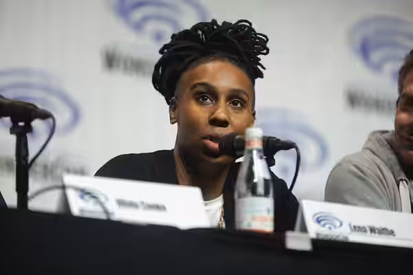 Lena Waithe speaking at the 2018 WonderCon, for "Ready Player One", at the Anaheim Convention Center in Anaheim, California. Please attribute to Gage Skidmore i