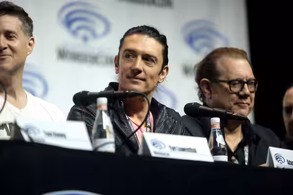 Adam Croasdell and Fred Tatasciore speaking at the 2018 WonderCon, for "Batman Ninja", at the Anaheim Convention Center in Anaheim, California. Please attribute