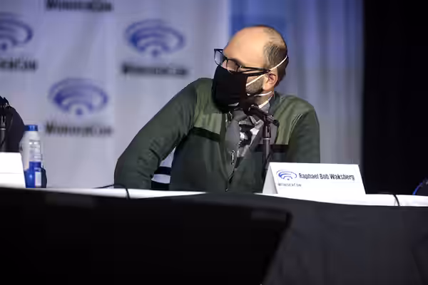 Raphael Bob-Waksberg speaking at the 2022 WonderCon, for "Prime Video: Undone", at the Anaheim Convention Center in Anaheim, California. Please attribute to Gag