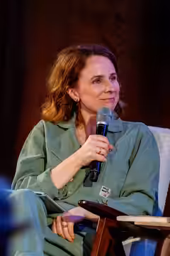 Cariad Lloyd, comedian, writer, and actress, at the 2024 Edinburgh International Book Festival in Edinburgh, Scotland.