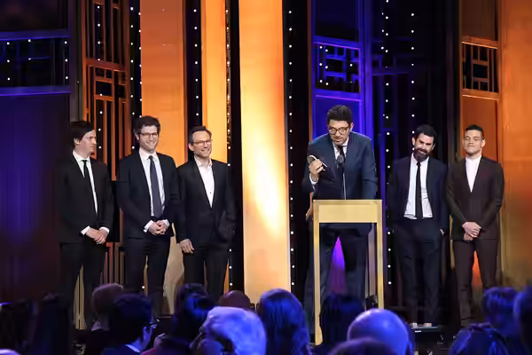 This photo includes Writer/ Co-Executive Producer Kyle Bradstreet, Writer Adam Penn, Actor Christian Slater, Creator/Executive Producer/Writer/Director Sam Esma (2016)