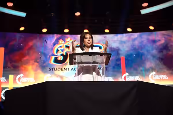 Judge Jeanine Pirro speaking with attendees at the 2022 Student Action Summit at the Tampa Convention Center in Tampa, Florida.
