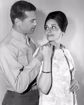 Photo of Gary Lockwood and guest star Ina Balin from the television program The Lieutenant. (1963)