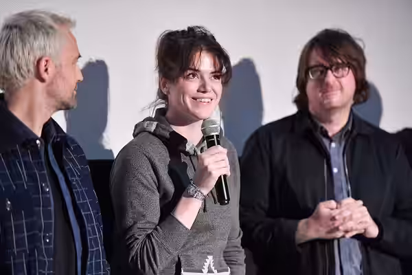 Actress Tiio Horn answers a question. (2018)