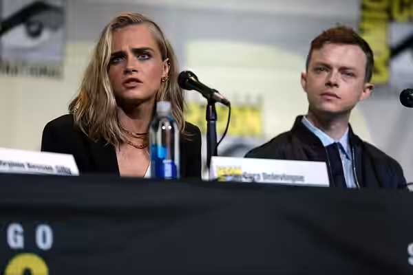 Cara Delevingne and Dane DeHaan speaking at the 2016 San Diego Comic Con International, for "Valerian and the City of a Thousand Planets", at the San Diego Conv