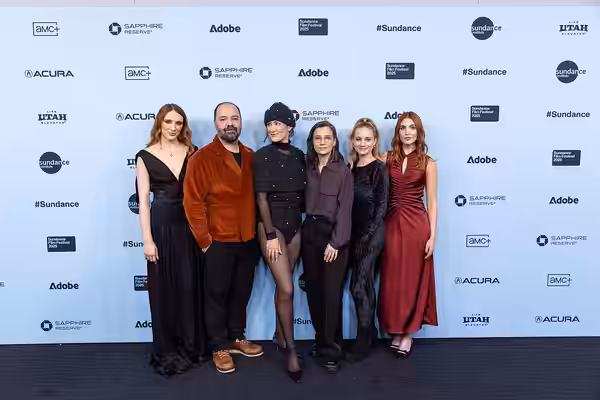 Juliette Gariepy, Mani Soleymanlou, Karine Gonthier-Hyndman, Chloé Robichaud, Laurence Leboeuf, and Sophie Nelisse at the 2025 Sundance Film Festival for the pr