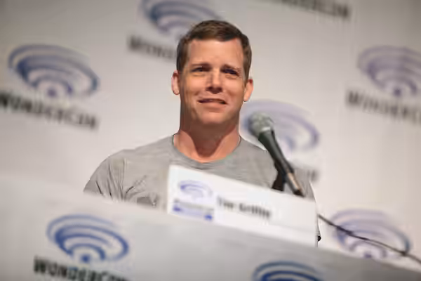 Tim Griffin speaking at the 2015 Wondercon, for "Wayward Pines", at the Anaheim Convention Center in Anaheim, California. Please attribute to Gage Skidmore if u