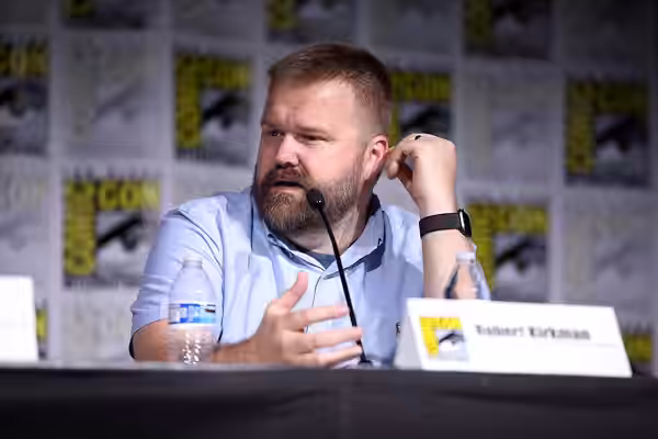 Robert Kirkman speaking at the 2023 San Diego Comic Con International, for "The Energon Universe", at the San Diego Convention Center in San Diego, California. 