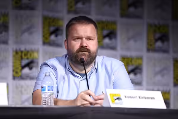 Robert Kirkman speaking at the 2023 San Diego Comic Con International, for "The Energon Universe", at the San Diego Convention Center in San Diego, California. 
