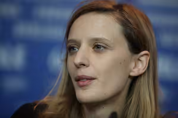 French film director Mia Hansen-Løve at the Berlinale on 13 February 2016. She presented her competition entry "L'Avenir", which she directed.
