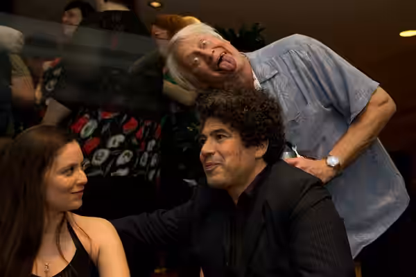 Charles Martinet Voice of Mario and Friends - left (photo bomb) Miltos Yerolemou - Game of Thrones - front right (2012)