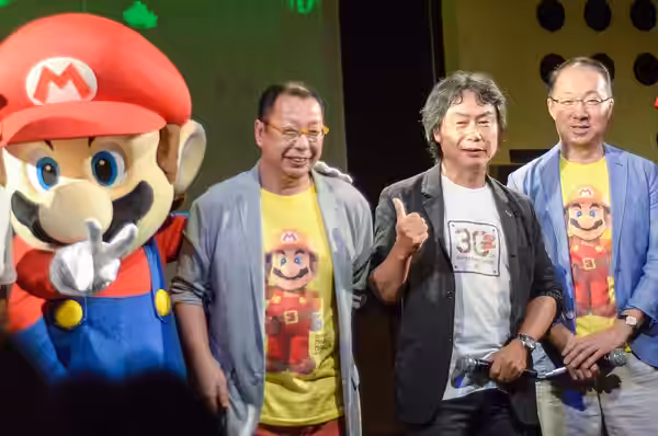 Takashi Tezuka, Shigeru Miyamoto and Koji Kondo - September 13th 2015 at the Super Mario 30th Anniversary Festival in the Club Music Exchange, Shibuya, Tokyo