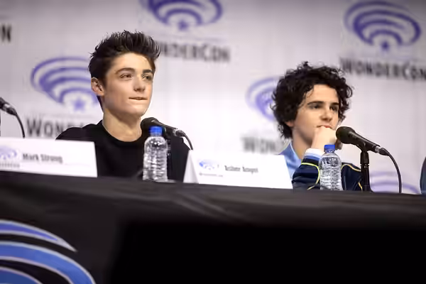 Asher Angel and Jack Dylan Grazer speaking at the 2019 WonderCon, for "Shazam!", at the Anaheim Convention Center in Anaheim, California. Please attribute to Ga