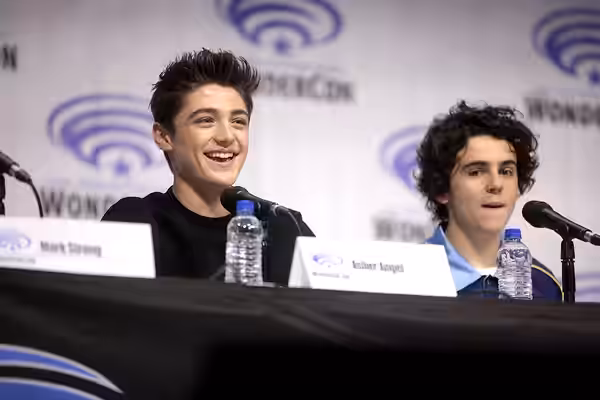 Asher Angel and Jack Dylan Grazer speaking at the 2019 WonderCon, for "Shazam!", at the Anaheim Convention Center in Anaheim, California. Please attribute to Ga