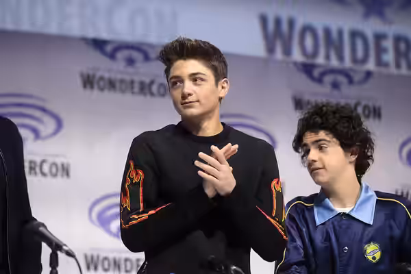Asher Angel and Jack Dylan Grazer speaking at the 2019 WonderCon, for "Shazam!", at the Anaheim Convention Center in Anaheim, California. Please attribute to Ga