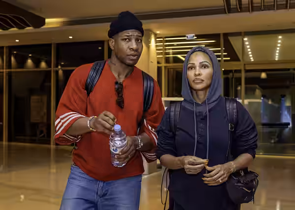 Meagan Good and Jonathan Majors in Conakry in January 2026