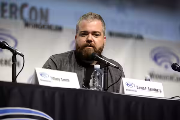 David F. Sandberg speaking at the 2017 WonderCon, for "Annabelle: Creation", at the Anaheim Convention Center in Anaheim, California. Please attribute to Gage S