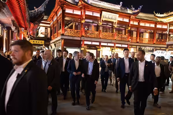 Secretary Antony J. Blinken visits Shanghai, China at night, April 26, 2024. (Official State Department photo by Chuck Kennedy)