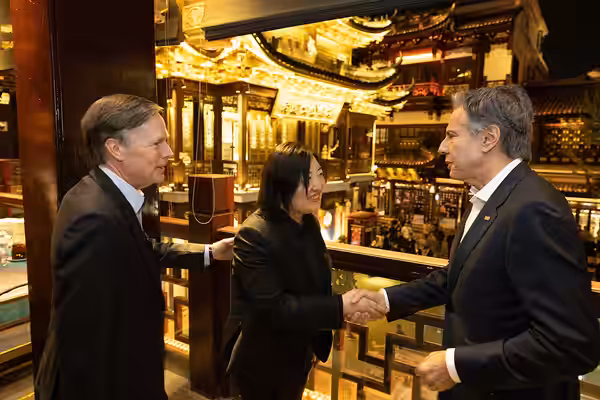 Secretary Antony J. Blinken visits Shanghai, China at night, April 26, 2024. (Official State Department photo by Chuck Kennedy)