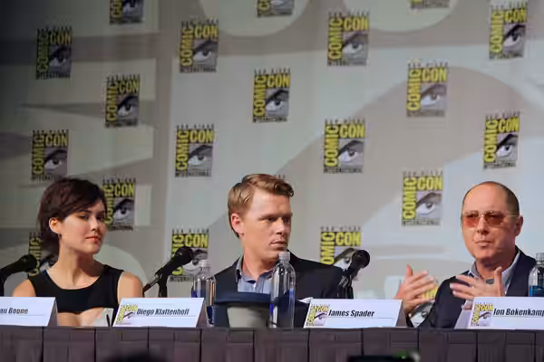 Megan Boone (Elizabeth Keen), Diego Klattenhoff (Donald Ressler), James Spader (Red) The Blacklist Panel at the 2013 Comic Con