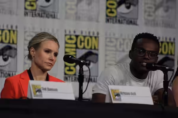 Cast and crew of NBC's 'The Good Place' discuss the show in the Indigo Ballroom at the San Diego Hilton Bayfront Hotel during San Diego Comic Con on July 21, 20 (2018)