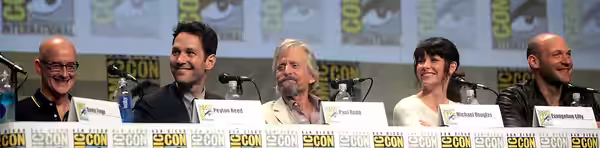 Peyton Reed, Paul Rudd, Michael Douglas, Evangeline Lilly and Corey Stoll speaking at the 2014 San Diego Comic Con International, for "Ant Man", at the San Dieg