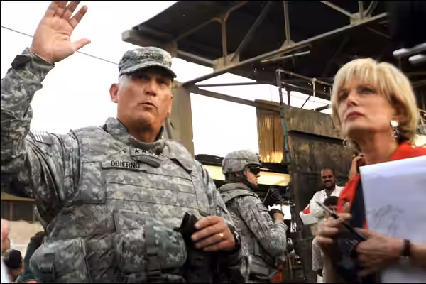 U.S. Army Gen. Raymond T. Odierno, commander, Multinational Force Iraq, answers questions posed by 60 Minutes reporter Lesley Stahl during his visit to the Peop (2008)