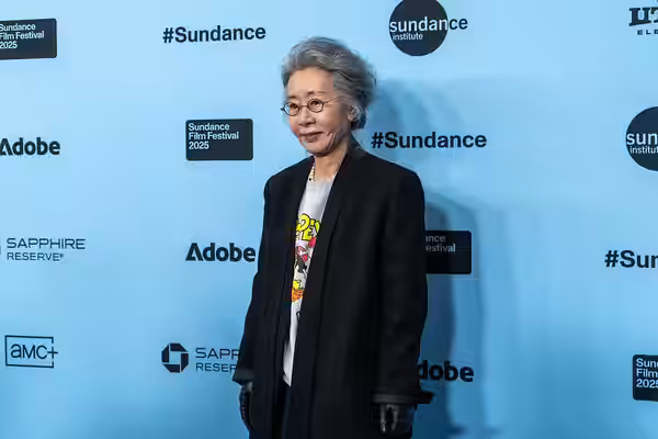 Youn Yuh-jung at the red carpet for "The Wedding Banquet" at the 2025 Sundance Film Festival in Park City, Utah. Please attribute to Casey Nedelka if used elsew