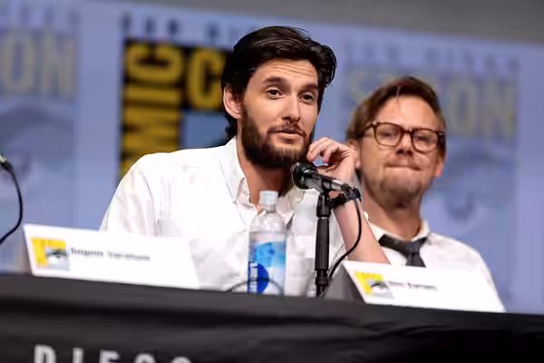Ben Barnes and Jimmi Simpson speaking at the 2017 San Diego Comic Con International, for "Westworld", at the San Diego Convention Center in San Diego, Californi