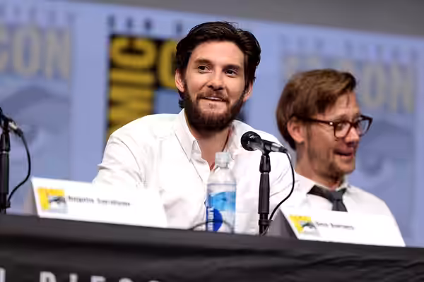 Ben Barnes and Jimmi Simpson speaking at the 2017 San Diego Comic Con International, for "Westworld", at the San Diego Convention Center in San Diego, Californi