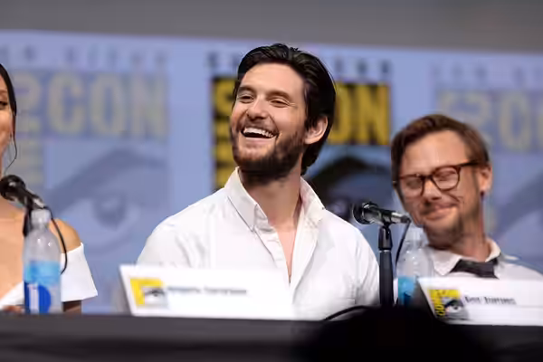 Ben Barnes and Jimmi Simpson speaking at the 2017 San Diego Comic Con International, for "Westworld", at the San Diego Convention Center in San Diego, Californi