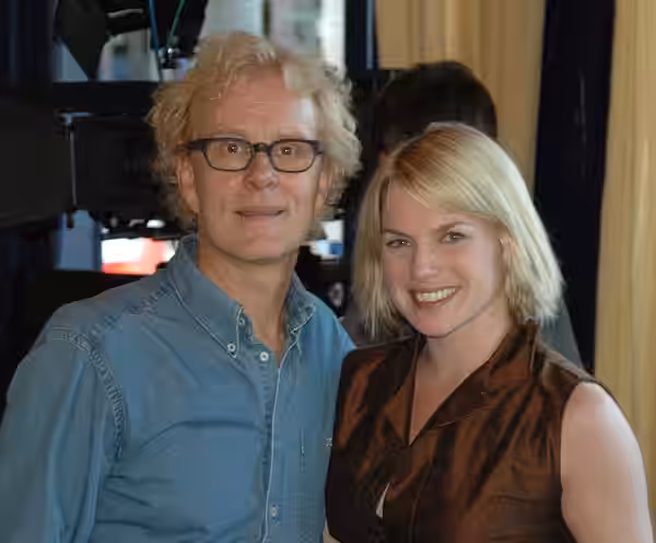 Curt Truninger and Eva Birthistle on the set of The Rendezvous in Toronto.
