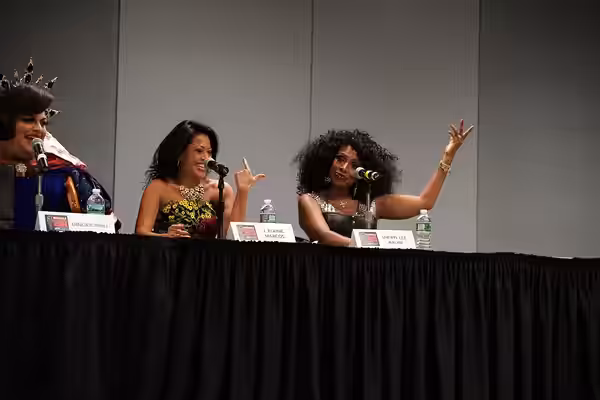 Ginger Minj and two other drag queens at RuPaul's DragCon in NYC in 2017