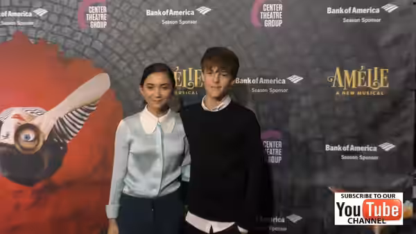 Actors Rowan Blanchard and Corey Fogelmanis at the Ahmanson Theatre for the opening of Amélie: A New Musical in 2016