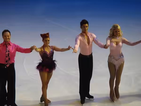 (L-r) Mikey Graham, Melanie Lambert, Fred Palascak and Emily Atack on the 2010 Dancing on Ice tour in Manchester.