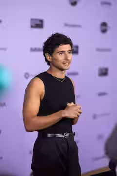 Bilal Hasana being interviewed by journalists at the 2024 Sundance Film Festival on January 18, 2024.