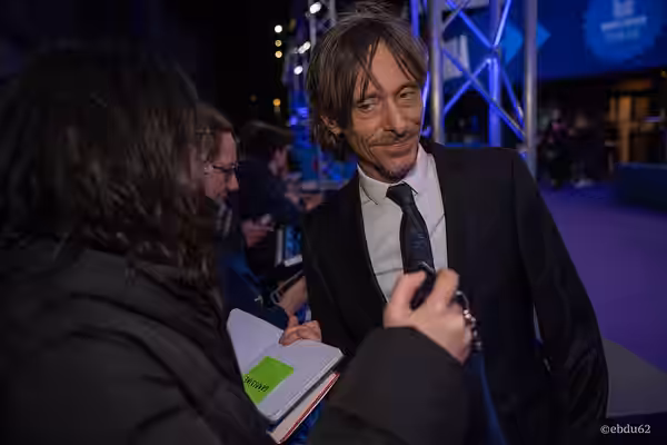Mackenzie Crook at Series Mania 2026 with fans for Small Prophets