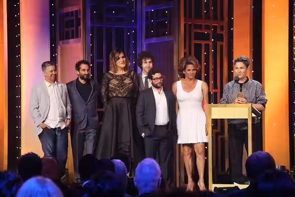 This photo includes the cast and crew of "Transparent," including Jay Duplass, Our Lady J, Ethan Kuperberg, Joe Lewis, Alexandra Billings, Ali Liebegott and Jil (2016)