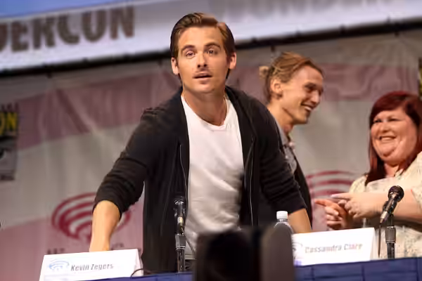 Kevin Zegers, Jamie Campbell Bower and Cassandra Clare speaking at the 2013 WonderCon at the Anaheim Convention Center in Anaheim, California. Please attribute 