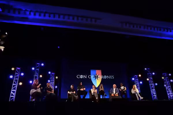 Iwan Rheon, Sam Coleman, Kate Dickie, Kerry Ingram, Roger Ashton-Griffiths, Miltos Yerolemou and Aimee Richardson speaking at the 2017 Con of Thrones at the Gay
