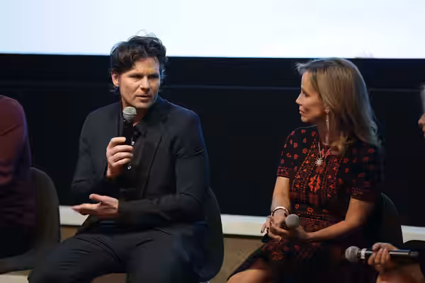 Steve Conrad, Creator and Executive Producer, Patriot; Frances Fragos Townsend, Executive Vice President, Worldwide Government, Legal and Business Affairs, MacA (2017)