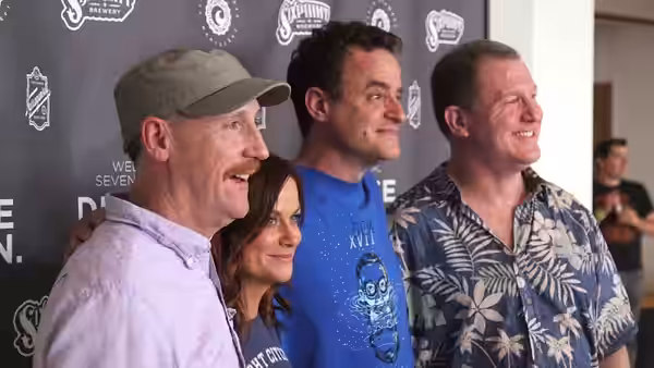 Comedians Matt Walsh, Amy Poehler, Matt Besser, and Ian Roberts at the 17th annual Del Close Marathon in New York City (2015)