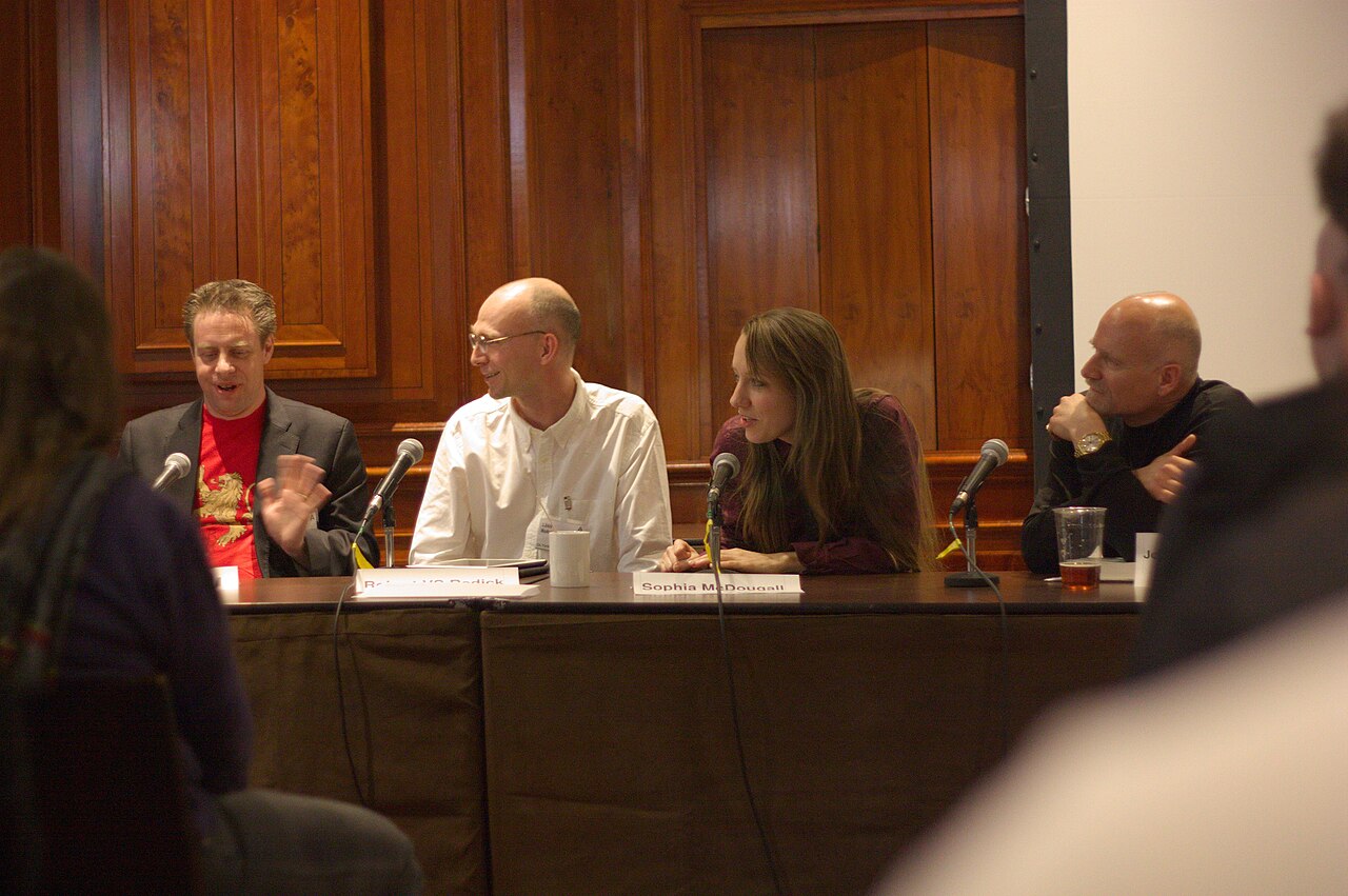 Left to right Paul Cornell, Robert V.S. Redick, Sophia McDougall and Jon Courtenay Grimwood at Eastercon Olympus 2012