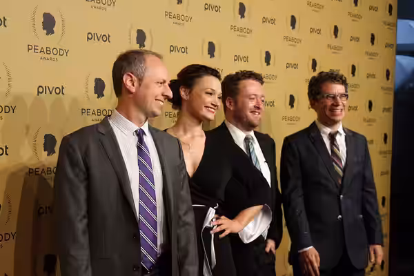 Producer Steve Ast, writers Christine Nangle and Neil Casey and director Ryan McFaul arrive on the red carpet for Inside Amy Schumer. (2015)