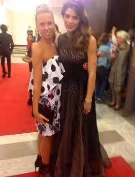 Giorgia Marin and Ashley Greene at the premiere of 'Burying The Ex' in Venice. (2014)