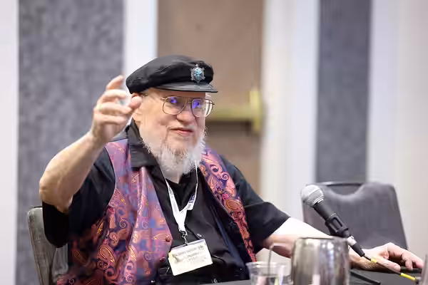 George R. R. Martin speaking with attendees at Bubonicon 56 at the Marriott Albuquerque in Albuquerque, New Mexico. Please attribute to Gage Skidmore if used el (2025)