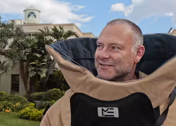 151104-N-HP195-190 LOS ANGELES – R. Scott Gemmill, a member of the writing staff on 'NCIS: Los Angeles', tries on a Kevlar blast suit as part of a Navy Explosiv (2015)