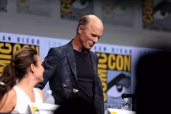 Ed Harris speaking at the 2017 San Diego Comic Con International, for "Westworld", at the San Diego Convention Center in San Diego, California. Please attribute