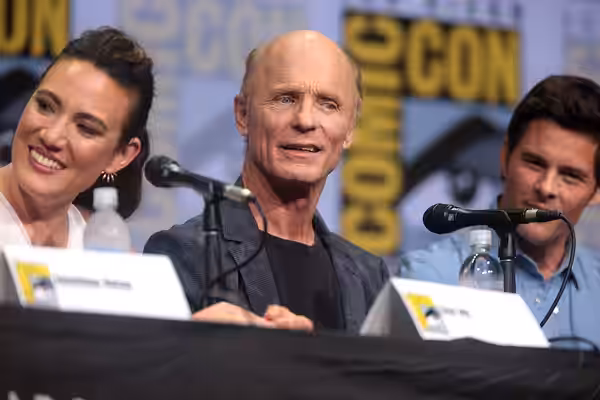 Ed Harris speaking at the 2017 San Diego Comic Con International, for "Westworld", at the San Diego Convention Center in San Diego, California. Please attribute